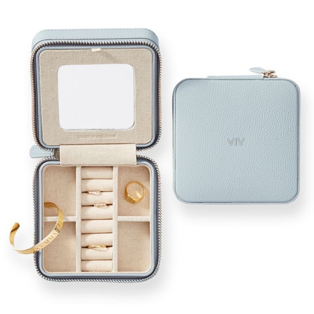 Mark & Graham Small Vegan Leather Travel Jewelry Case Aqua
